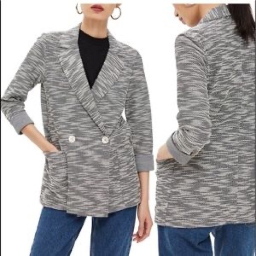 Topshop 2‎ Cotton Double Breasted Grey Blazer Jacket